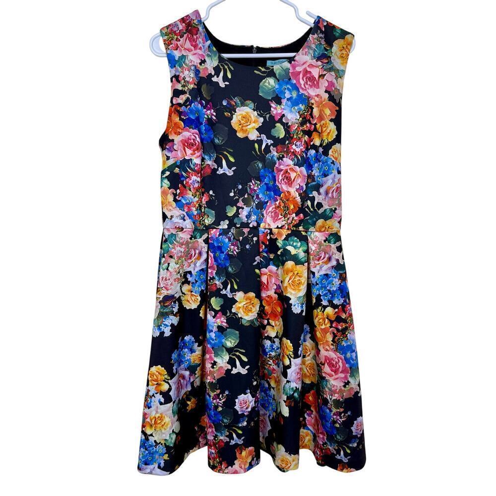 Stella Parker Floral Dress Size 14 Cutout Back Knee Length Colorful
